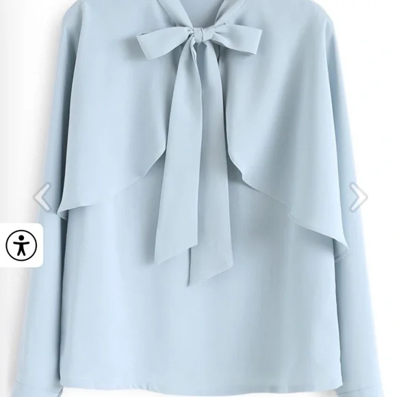 Chicwish - Light Blue Bowknot Cape Sleeves Blouse- Size M - Picture 3 of 12